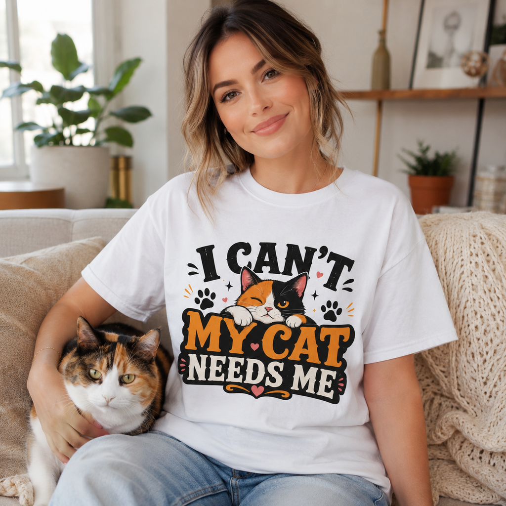 I Can't My Cat Needs Me T-Shirt Comfort Colors 1717